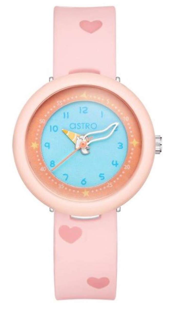 Astro Kid's Japan PC21 Movement Watch, Analog Display and Silicon Strap - A23811-PPPL, Pink