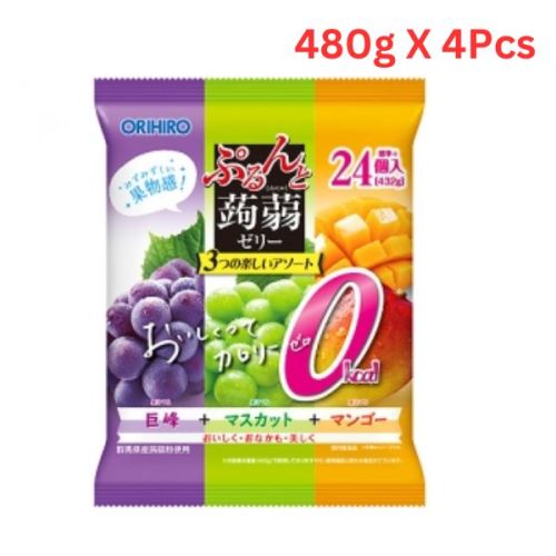 Orihiro Konjac Jelly Grape, Muscat & Mango 480Gm (Pack of 4)