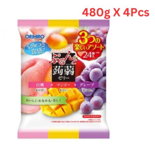 Orihiro Konjac Jelly White Peach Mango & Grape 480Gm (Pack of 4)