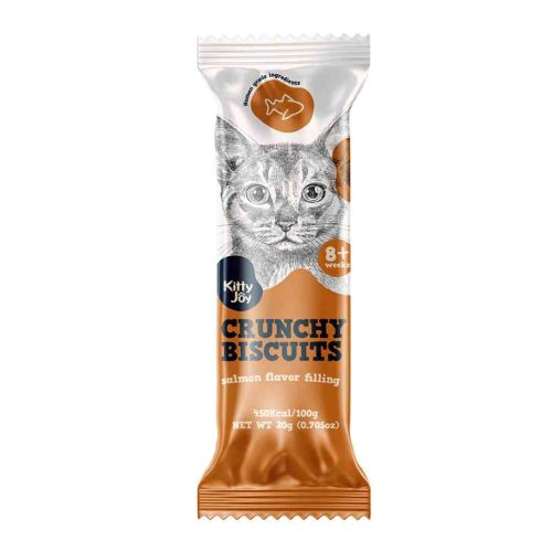 Kitty Joy Crunchy Biscuits With Salmon Flavor Filling Cat Treats 20g  (Pack of 8)