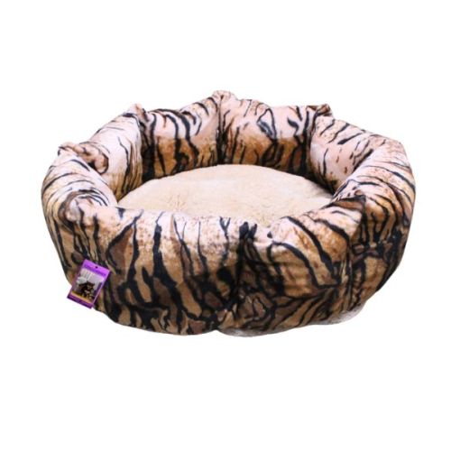 Coco Kindi Tiger Pattern Washable Donut Shape Fur Bed For Dogs & Cats -Size 3- 56X20cm