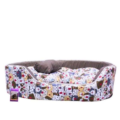 Coco Kindi Multicolored Animal Pattern Washable Oval Shape Cotton Bed For Dogs & Cats - Size 2 - 58 X 48 X 15Cm