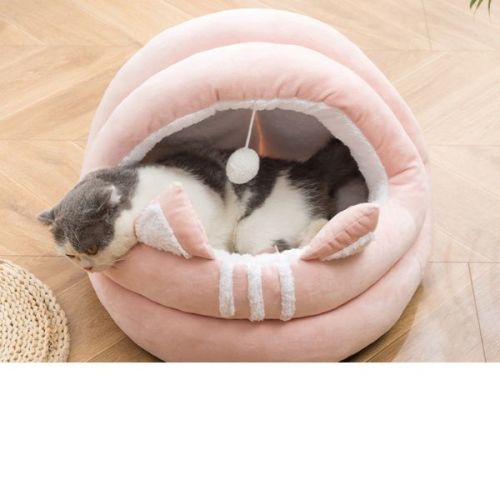 Pets Club Cat Bed Modern House With Plus Toy And Soft Cotton For Cat Small -35 Cm -pink