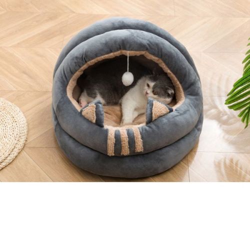 Pets Club Cat Bed Modern House With Plus Toy And Soft Cotton  For Cat – Small - 35Cm - grey