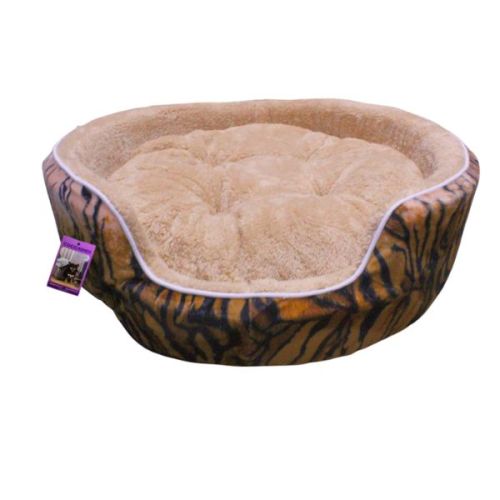 Coco Kindi Tiger Stripe Washable Round Bed Fur For Dogs & Cats – Size 5 – 72 x 63 x 16 Cm