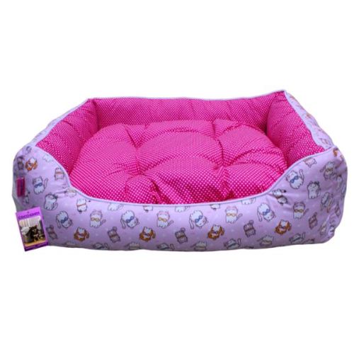 Coco Kindi Pink Cat Printed Washable Sofa Cotton Bed - Size 3