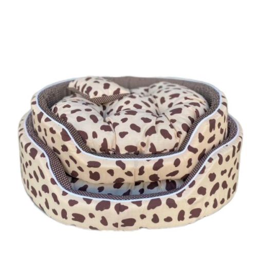 Coco Kindi Brown Pattern Washable Oval Shape Cotton Bed For Dogs & Cats - Size 2