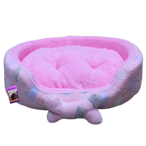Coco Kindi Pink Color Cloud Pattern Washable Oval Shape Fur Bed For Dogs & Cats - Size 2 – 58 X 48 X 15Cm