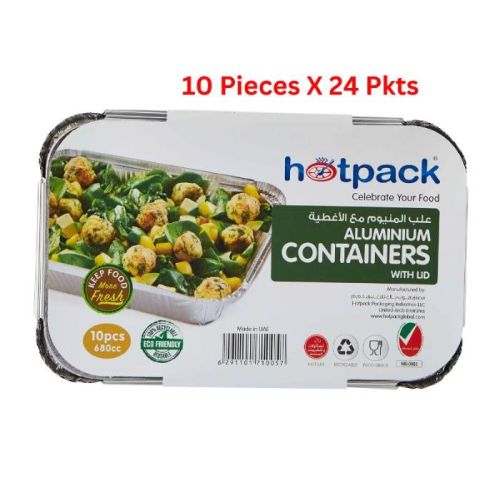 Hotpack Aluminium Container Base With Lid 680 ML 10 Pieces X 24 Pkts - HSM8368