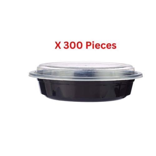 Hotpack Black Base Round Container 24 Oz  With Lid 300 Pieces - BBRO24300B+BBRO2432300L