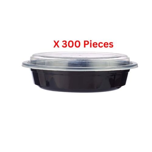 Hotpack Black Base Round Container 32 Oz  With Lid 300 Pieces - BBRO32300B+BBRO2432300L