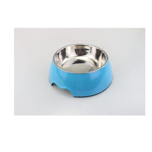 Melamine Blue Stainless Steel Bowl With Anti slip Circle On The Bottom volume 160ML For Cats & Dogs - 12x12x4.5cm