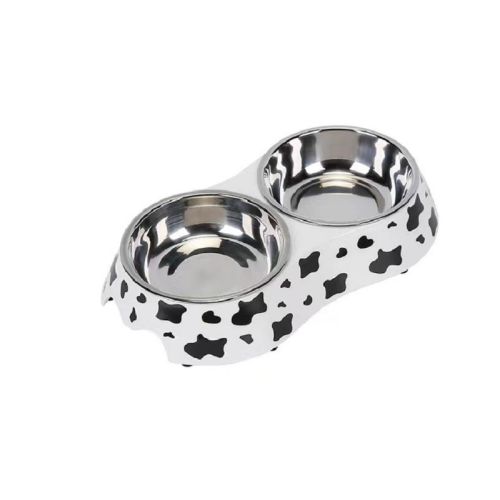 Melamine Cow Pattern Stainless Steel bowl with anti slip circle on the bottom Volume For Cats And Dogs 160X2ML