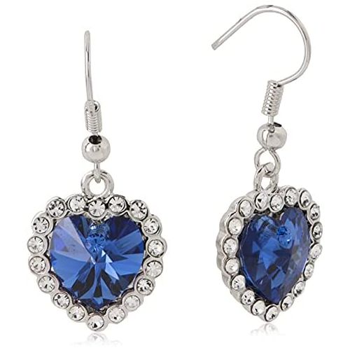 Swarovski Elements 18K White Gold Plated Earrings encrusted with Navy Blue Swarovski Crystals, SWR-007
