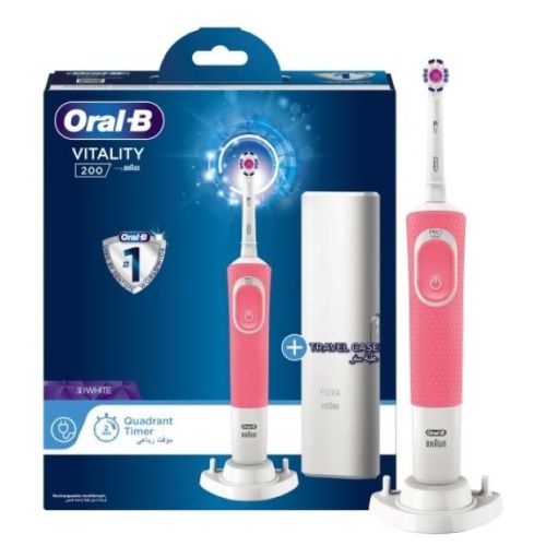 Oral B  Vitality 200 Electric Rechargeable Toothbrush With Travel Case - D 100.414.1X PNK