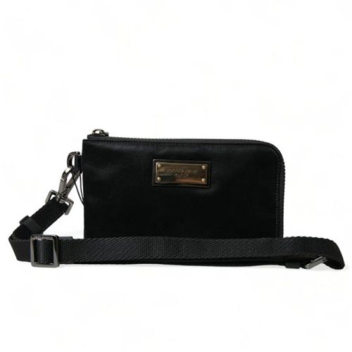 Dolce  Gabbana Black Nylon Logo Plaque Keyring Pouch Clutch Bag (BAG1350)