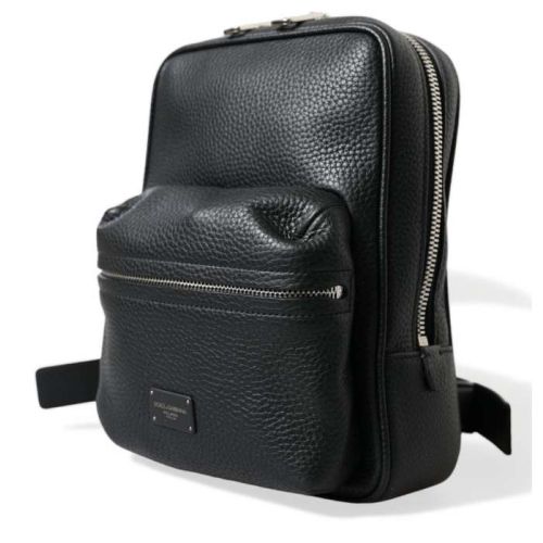 Dolce  Gabbana Black Calfskin Leather Logo Palermo Backpack Bag (BAG1304)