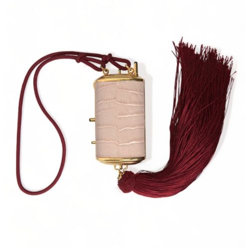 Dolce  Gabbana Pink Exotic Leather Mini Mirror Tassel Makeup Bag (BAG1276)