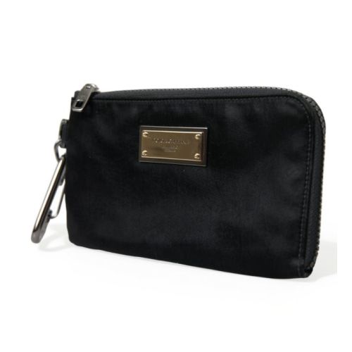 Dolce  Gabbana Black Nylon Logo Plaque Keyring Pouch Clutch Bags (BAG1122)