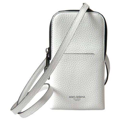 Dolce  Gabbana Elegant White Leather Phone Crossbody Bag (BAG1107)
