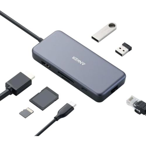 Anker 7 In 1 PowerExpand+ USB-C Hub Adapter For MacBook Pro, Chromebook, 60W PD Pass-Through Charging, XPS Grey - AN.A8352HA1.GY