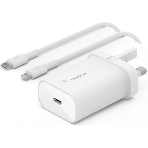 Belkin 25W Power Delivery USB C PPS Wall Charger With Included USB C To Lightning MFI Cable, Usb Type C Pd Power Adapter Pps Enabled Fast Charger For Iphone 14/14 Plus, 13, 12, Pro, Pro Max, Mini, And More, White