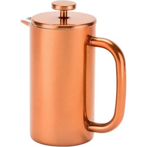 Royalford RFU9017 Cafetiere Stainless Steel Portable French Press Coffee Maker, Leak Resistant Double Walled Insulation, Hot Coffee for Hours, Preserves Flavour and Freshness Copper, 800ml