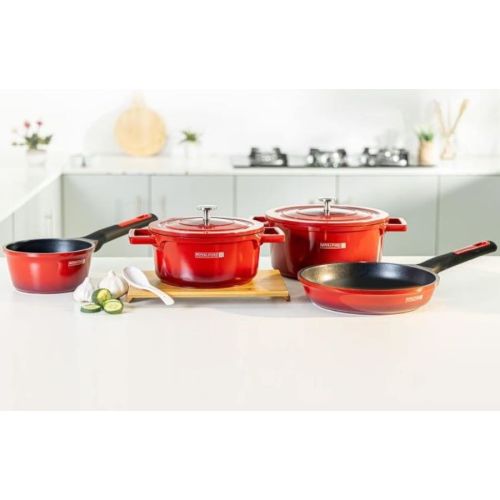 Royalford 6piece Cast Aluminum Cookware Set Red - RF9845