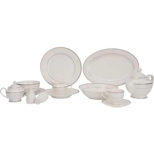 Royalford Premium Fine Bone Dinner Set 83pcs Plates & Bowls White - RF11045