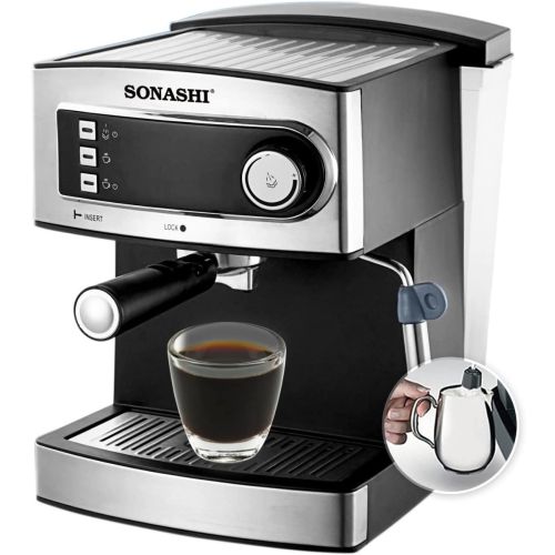 Sonashi 2 In 1 Coffee Maker 850W, Touch Button Coffee Machine with Ulka Italy Pump, Steam Nozzle 