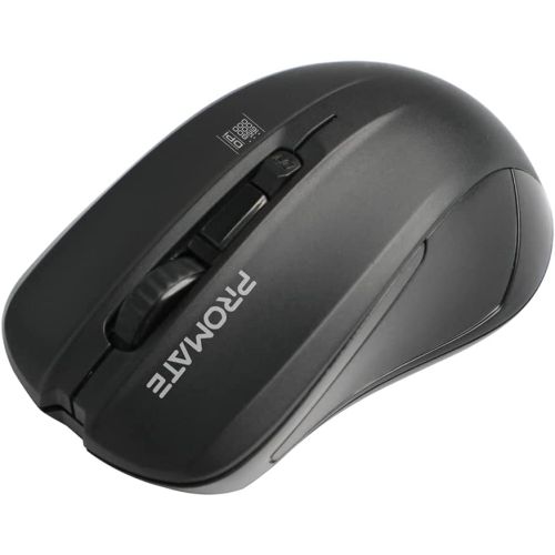 Promate Wireless Mouse, Comfortable Ambidextrous 2.4GHz Cordless Ergonomic Mice with 4 Programmable Buttons, CONTOUR.BLACK