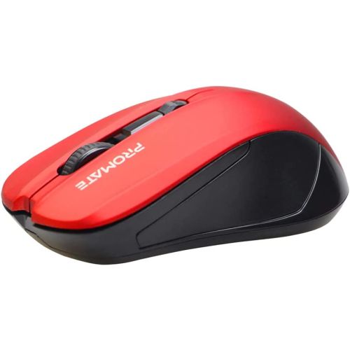 Promate Wireless Mouse, Comfortable Ambidextrous 2.4GHz Cordless Ergonomic Mice with 4 Programmable Buttons, CONTOUR.RED