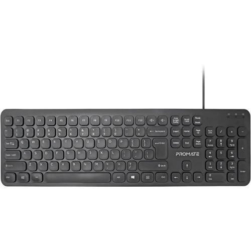 Promate Wired Keyboard, Ultra-Slim Full-Size 106-Keys Quiet Keyboard with 1.6m USB Cord Length, EASYKEY-4.E/A