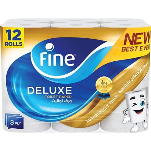 Fine Deluxe Toilet Paper, 3 Ply , 140 Sheets - 4 x 12 Rolls