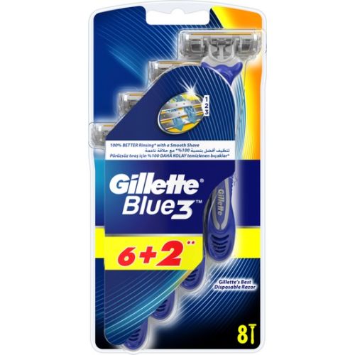 Gillette Blue 3 Men Disposable Shaving Razor, Pack of 6+2