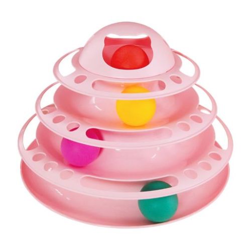 Its Meow Cat Toy Plastic Tower With Balls, Pink