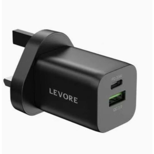 Levore Wall Charger power delivery PD 2 ports 33W-(Black)-(LGW121-BK)