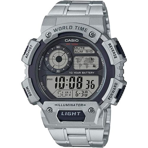 Casio AE-1400WHD-1A Digital World Time Stainless Steel Mens Sport Watch AE 1400WHD 1A