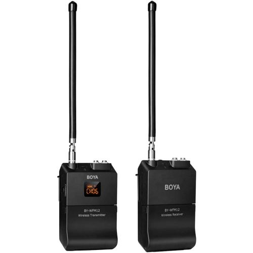 BOYA BY-WFM12 VHF Wireless Microphone System Transmitter Receiver with Omni-directional Lavalier Microphone 12 Switchable Frequencies 3.5mm Jack for Smartphone DSLR Camera Camcorder Audio, B08F21L7SY