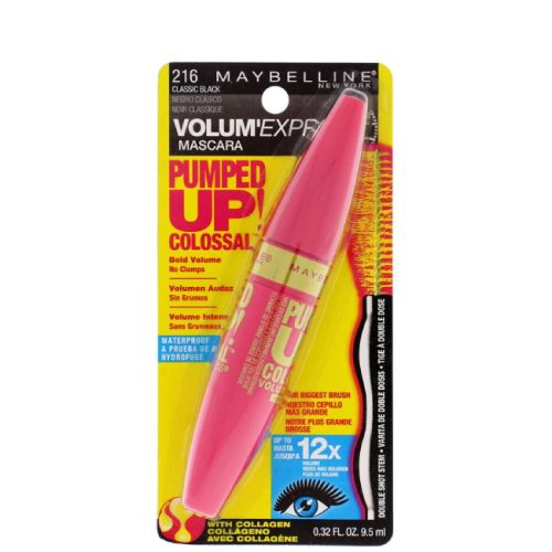 Maybelline Volum Express Pumped Up! Colossal Mascara Waterproof, 216 Classic Black, 0.33oz