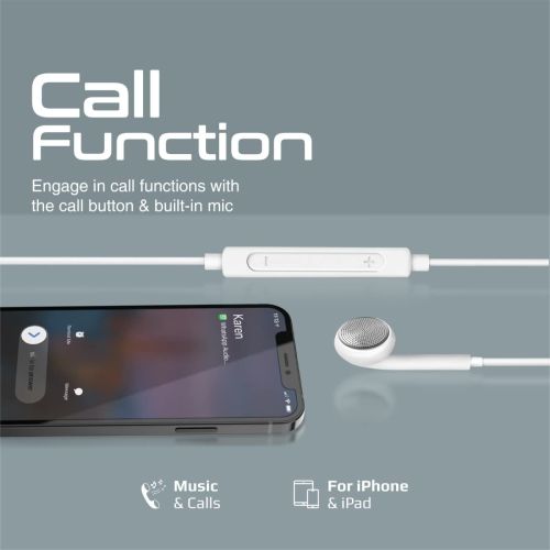 Promate Earbuds with Lightning Connector, Ergonomic In-Ear Apple MFi Certified Mono Earphone with Mic, Noise Isolation, Call Function and In-Line Volume Control for iPhone 13/13 Pro Max, Beat-LT White