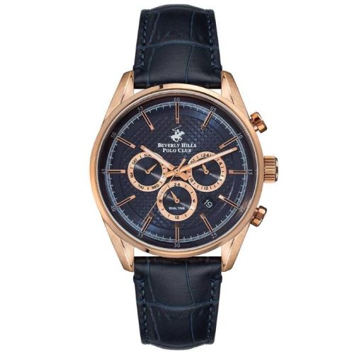 Beverly Hills Polo Club Men's Quartz Movement Watch, Multi Function Display and Leather Strap, Blue - BP3004X.499