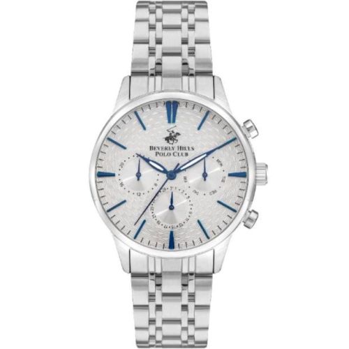 Beverly Hills Polo Club Men's VX9JE1 Movement Watch, Multi Function Display and Metal Strap, Silver - BP3367X.330