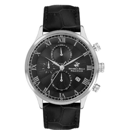 Beverly Hills Polo Club Men's JP15 Movement Watch, Multi Function Display and Leather Strap, Black - BP3371X.351