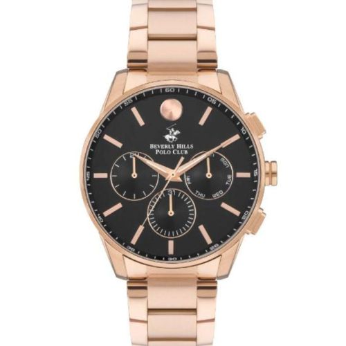 Beverly Hills Polo Club Men's VX9JE1 Movement Watch, Multi Function Display and Metal Strap, Rose Gold - BP3396X.450