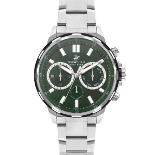 Beverly Hills Polo Club Men's VX9JE1 Movement Watch, Multi Function Display and Metal Strap, Silver - BP3403X.370