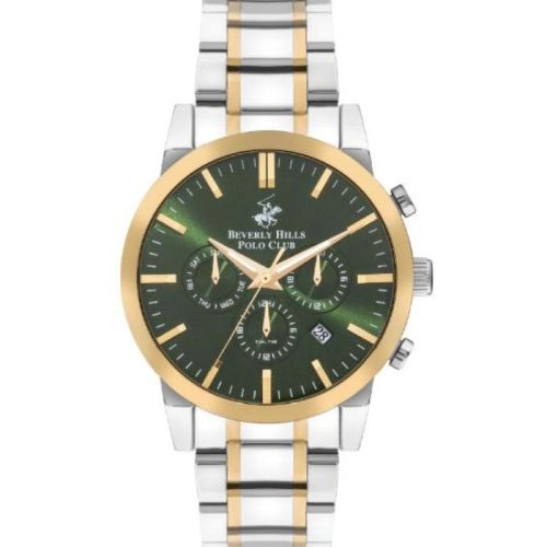 Beverly Hills Polo Club Men's JP25 Movement Watch, Multi Function Display and Metal Strap - BP3408X.370, Silver / Gold
