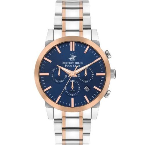 Beverly Hills Polo Club Men's JP25 Movement Watch, Multi Function Display and Metal Strap - BP3408X.590, Silver / Rose Gold