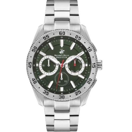 Beverly Hills Polo Club Men's VX9JE1 Movement Watch, Multi Function Display and Metal Strap - BP3409X.370, Silver