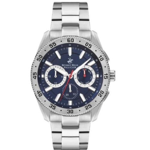 Beverly Hills Polo Club Men's VX9JE1 Movement Watch, Multi Function Display and Metal Strap - BP3409X.390, Silver
